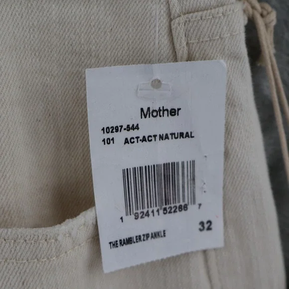MOTHER The Rambler High Rise Ankle Jeans Women 32 Cream Straight Leg Classic NWT